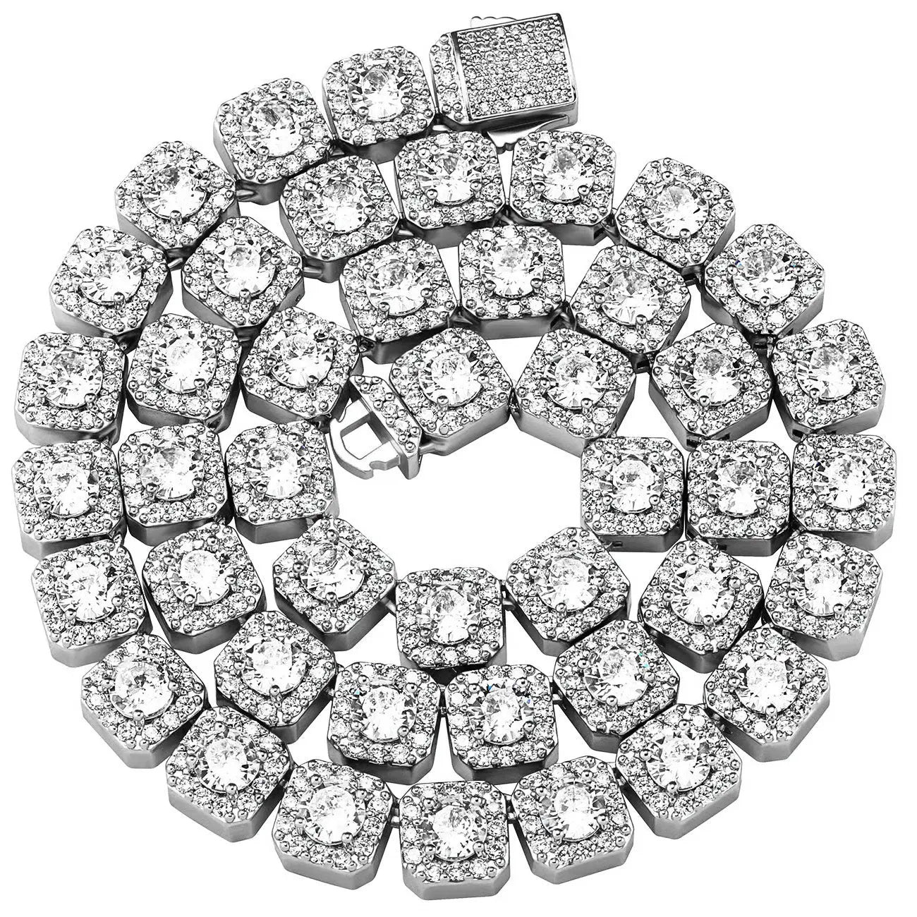 10mm Clustered Tennis Chain in White Gold 2255.9cm925Silvermadetoorder  The Icetruck