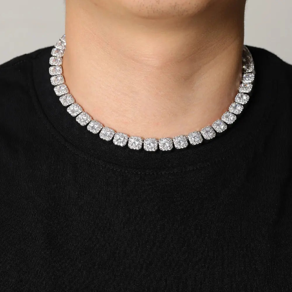 10mm Clustered Tennis Chain in White Gold | - The Icetruck