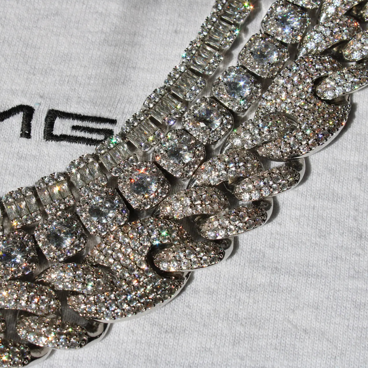 10mm Clustered Tennis Chain in White Gold | - The Icetruck
