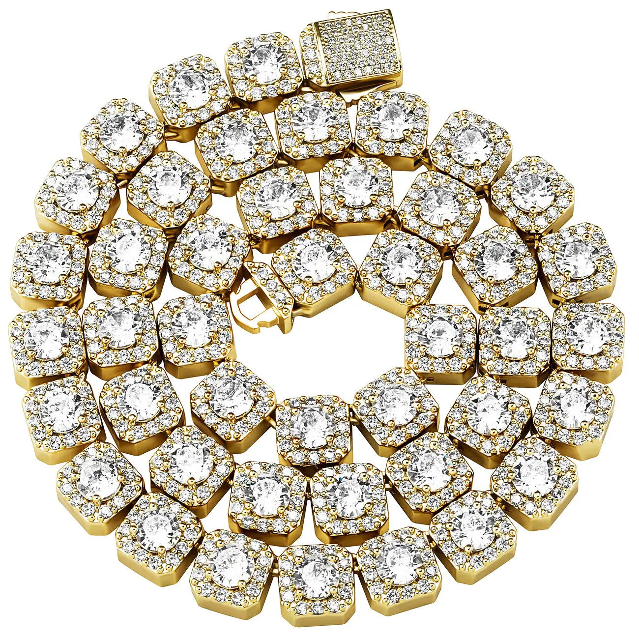 10mm Clustered Tennis Chain in Yellow Gold 2255.9cmGoldVermeilmadetoorder  The Icetruck