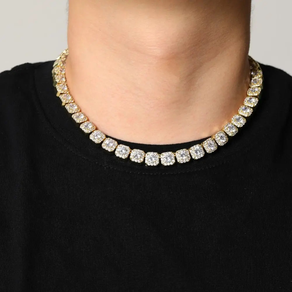 10mm Clustered Tennis Chain in Yellow Gold | - The Icetruck