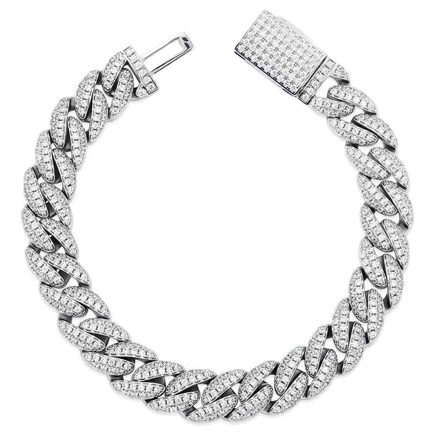 10mm Moissanite Iced Cuban Link Bracelet in 925 Silver