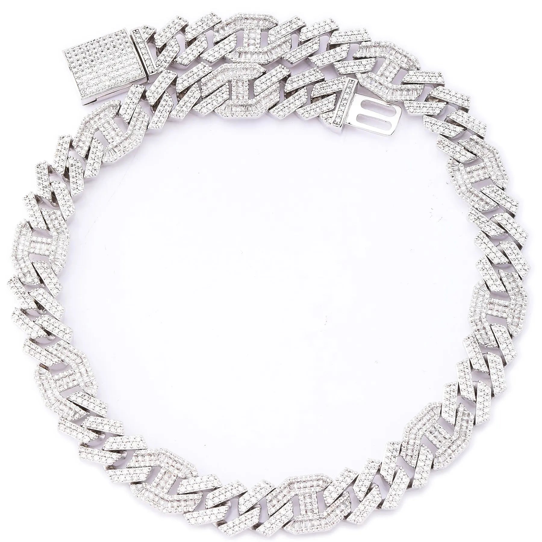 14mm Baguette Curb Chain in White Gold 2255.9cm  The Icetruck