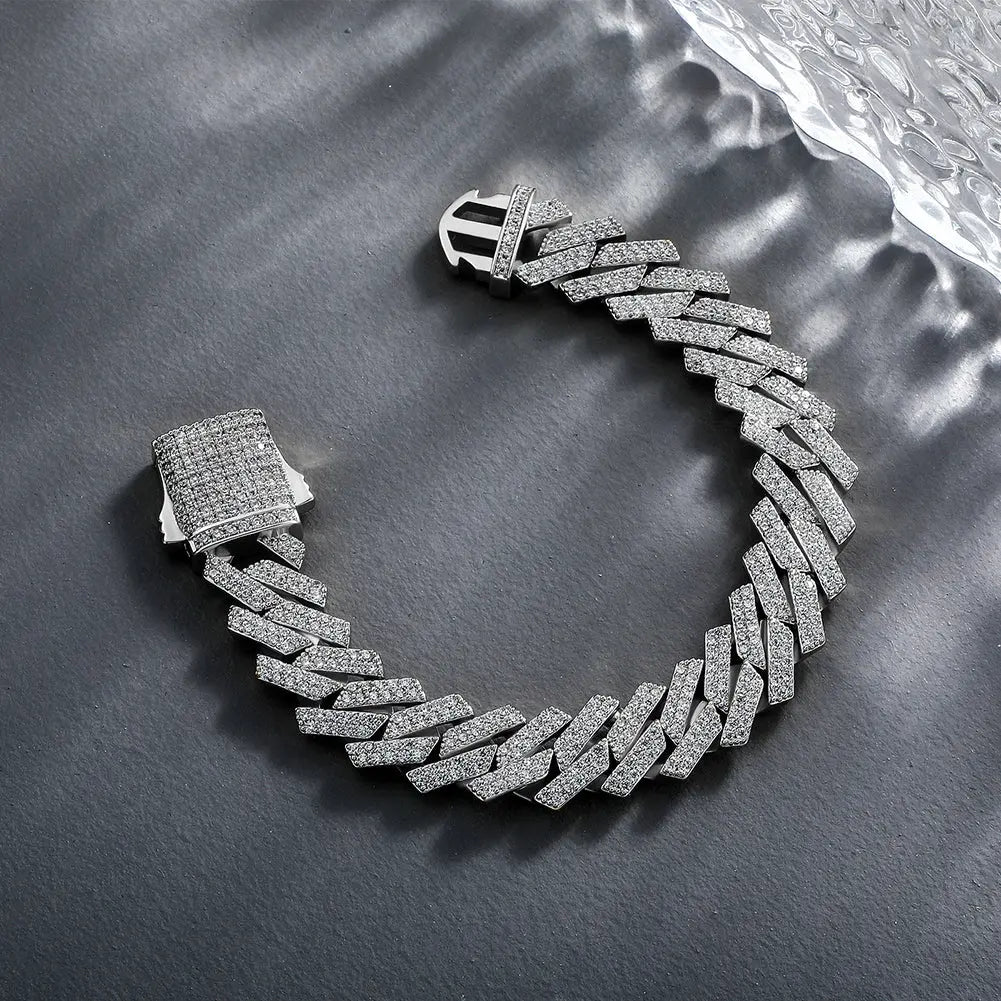 14mm Diamond Prong Cuban Bracelet in White Gold   The Icetruck