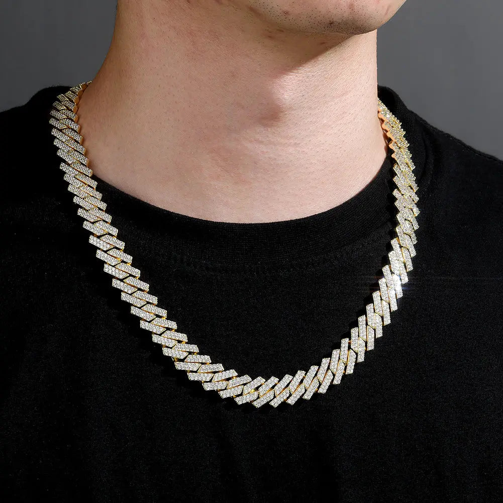 14mm Diamond Prong Cuban Chain in Yellow Gold   The Icetruck