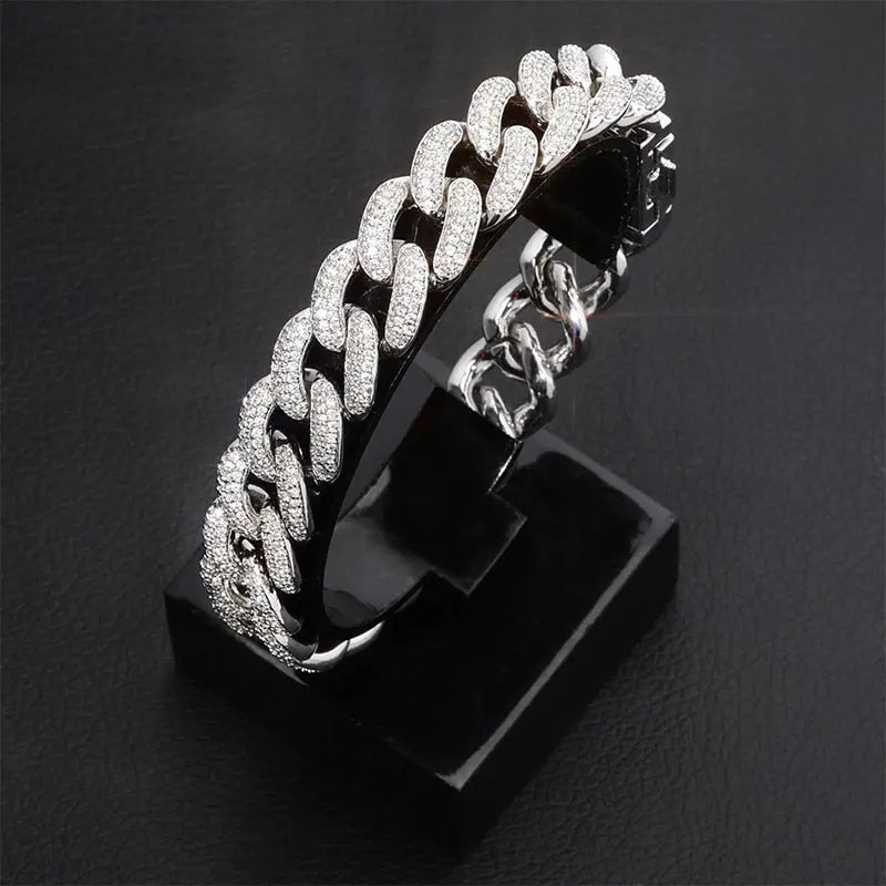 14mm Iced Cuban Link Bracelet in White Gold | - The Icetruck