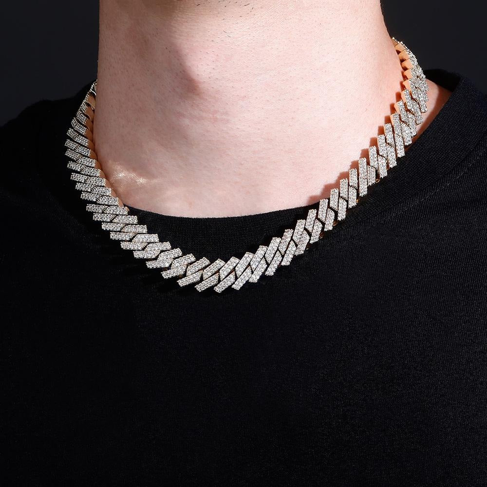 14mm Moissanite Prong Cuban Chain in Gold Vermeil