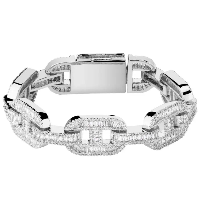 15mm Baguette Mariner Bracelet in White Gold 820.3cm  The Icetruck
