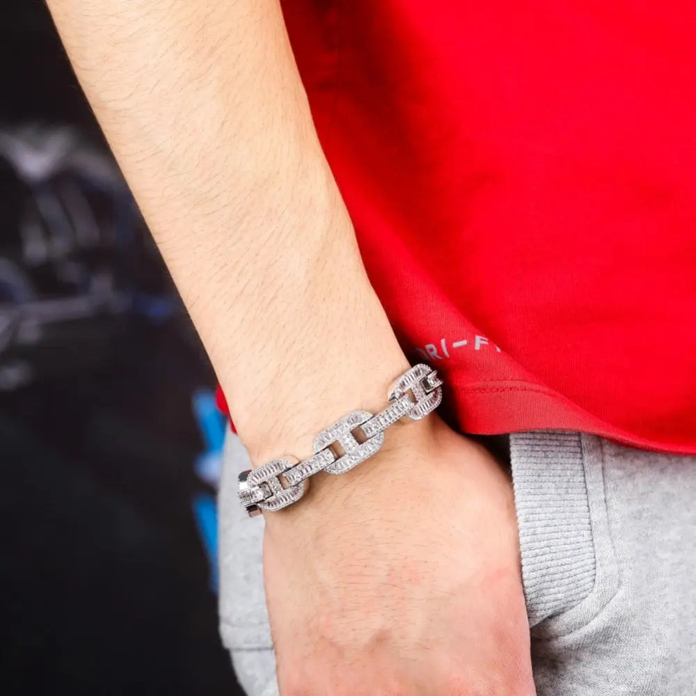 14mm Baguette Mariner Bracelet in White Gold | - The Icetruck