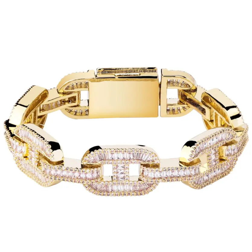 15mm Baguette Mariner Bracelet in Yellow Gold 820.3cm  The Icetruck