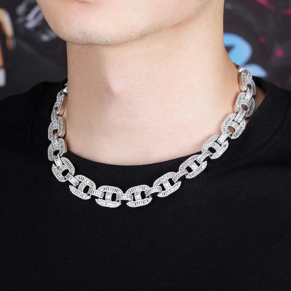 15mm Baguette Mariner Link Chain in White Gold | - The Icetruck