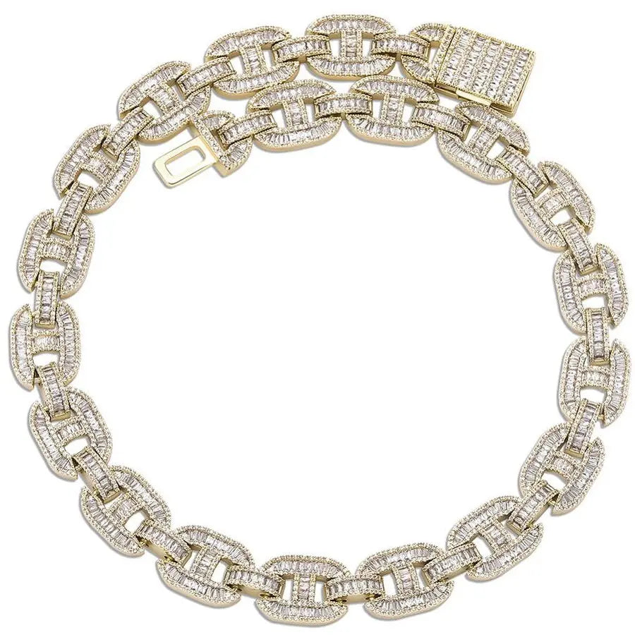 15mm Baguette Mariner Link Chain in Yellow Gold 2461cm  The Icetruck