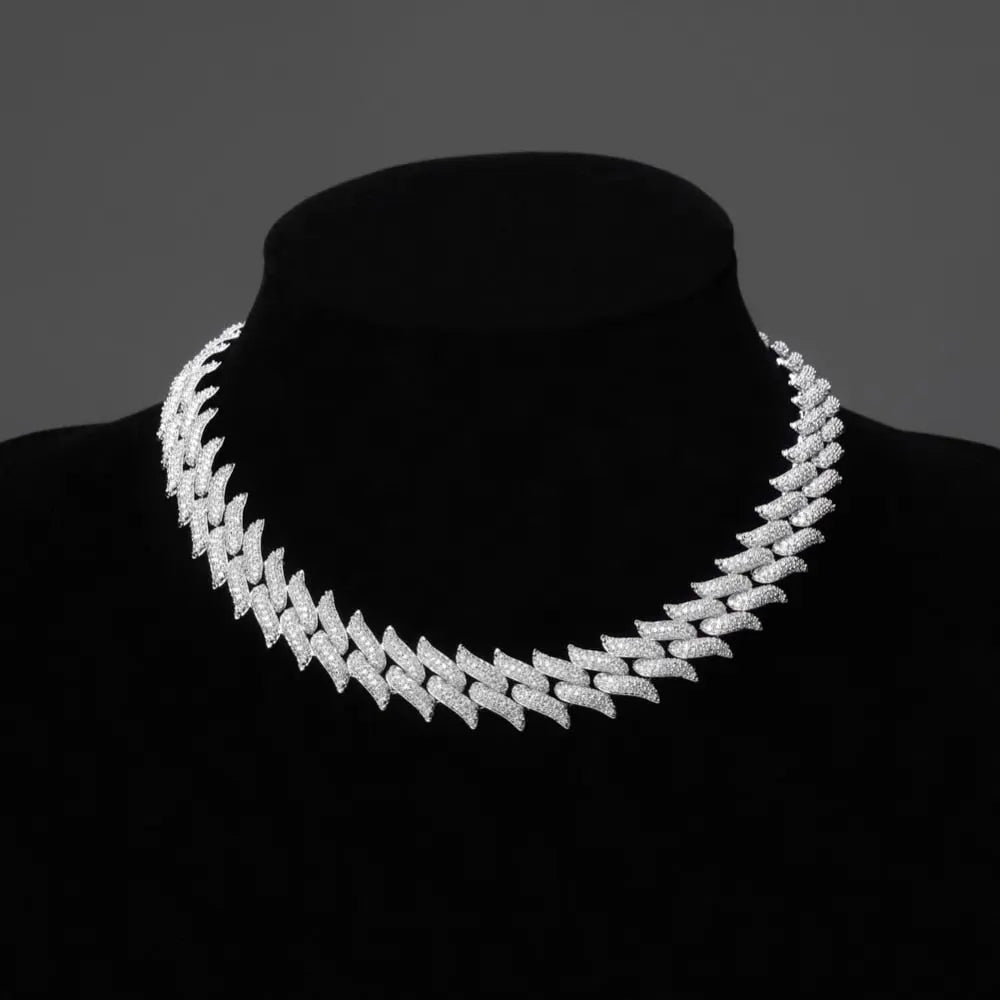 16mm Spiked Diamond Cuban Chain in White Gold | - The Icetruck