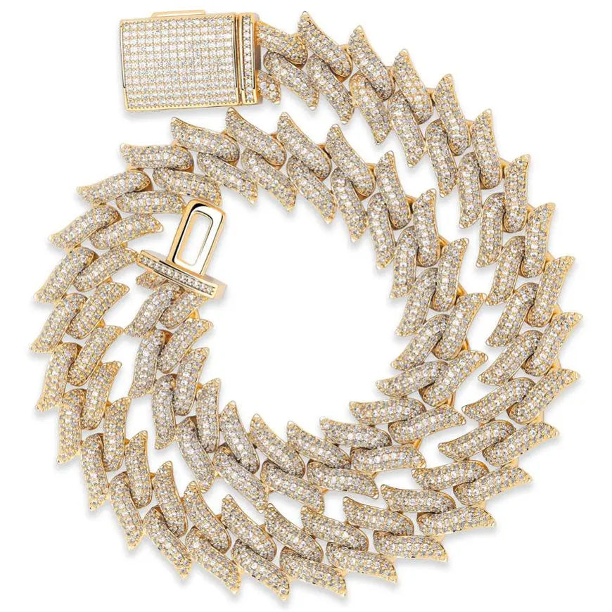 16mm Spiked Diamond Cuban Chain in Yellow Gold 2255.9cm  The Icetruck