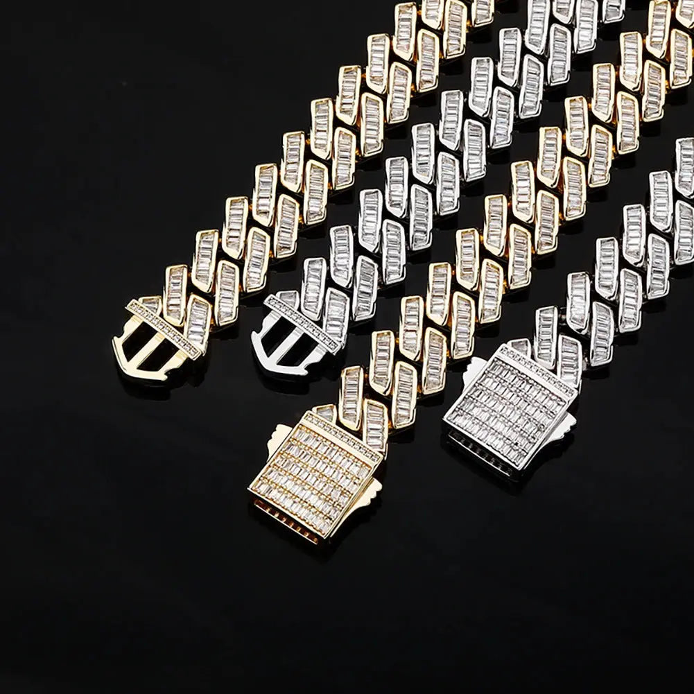 18mm Channel Set Baguette Cuban Chain in Yellow Gold | - The Icetruck