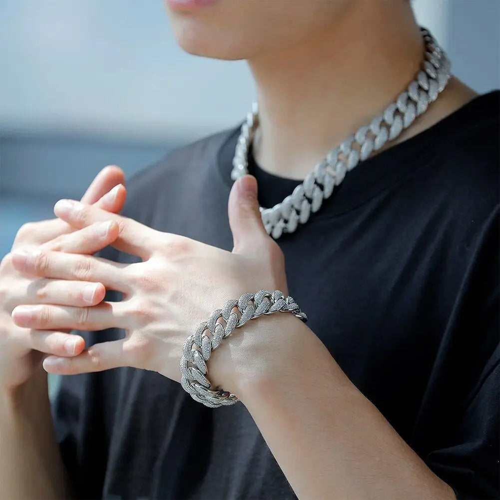 18mm Iced Cuban Link Bracelet in White Gold | - The Icetruck
