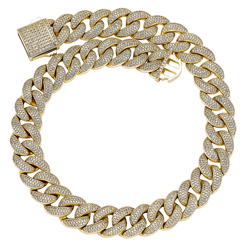 18mm Moissanite Cuban Link Chain in Gold Vermeil