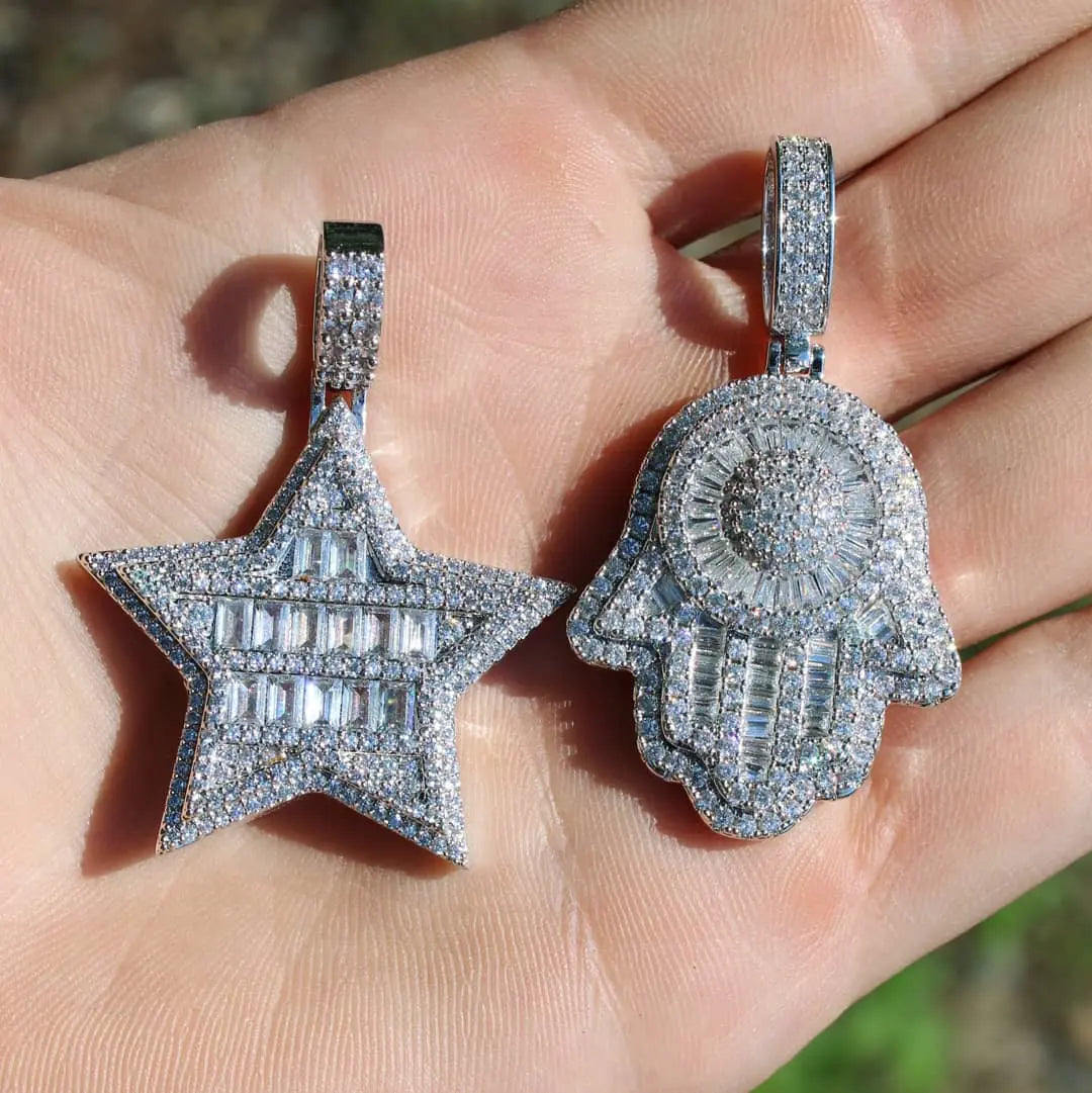 Baguette Diamond Hamza Pendant | - The Icetruck