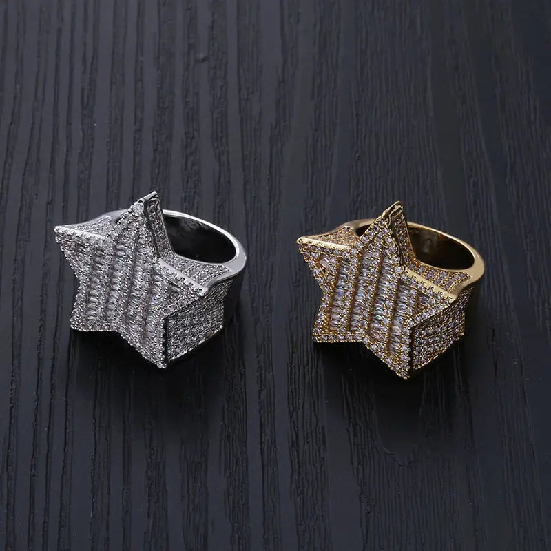 Baguette Diamond Star Ring in White Gold | - The Icetruck