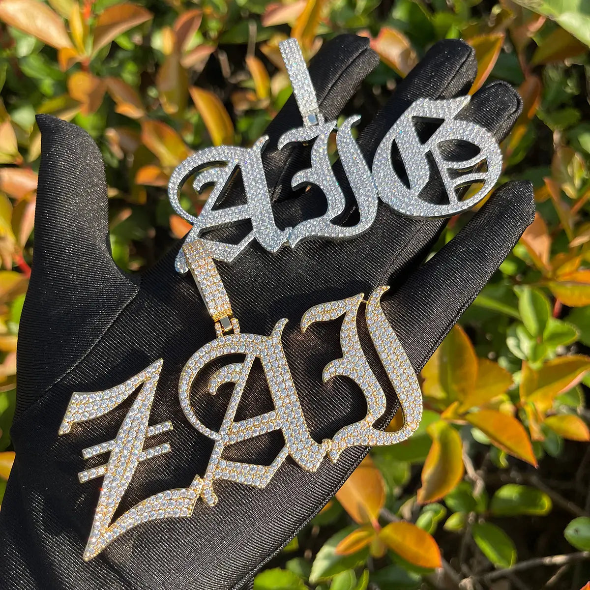 Custom Iced Old English Font Pendant 10-Letters18kYellowGoldPlated  The Icetruck