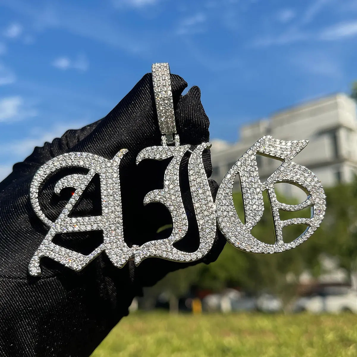 Custom Iced Old English Font Pendant   The Icetruck