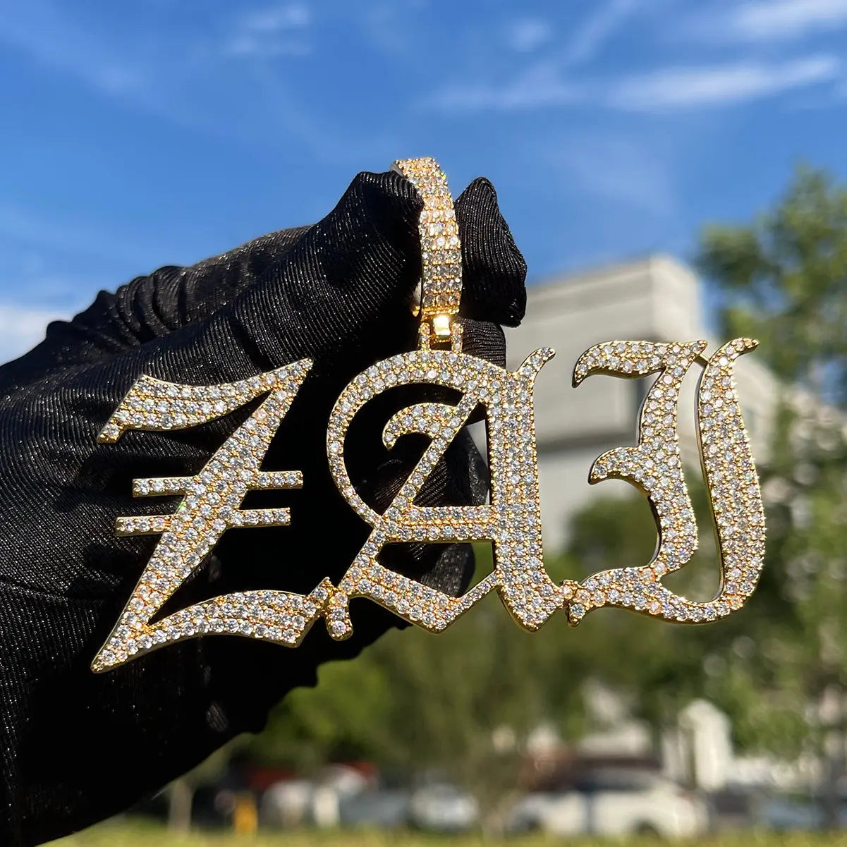 Custom Iced Old English Font Pendant   The Icetruck