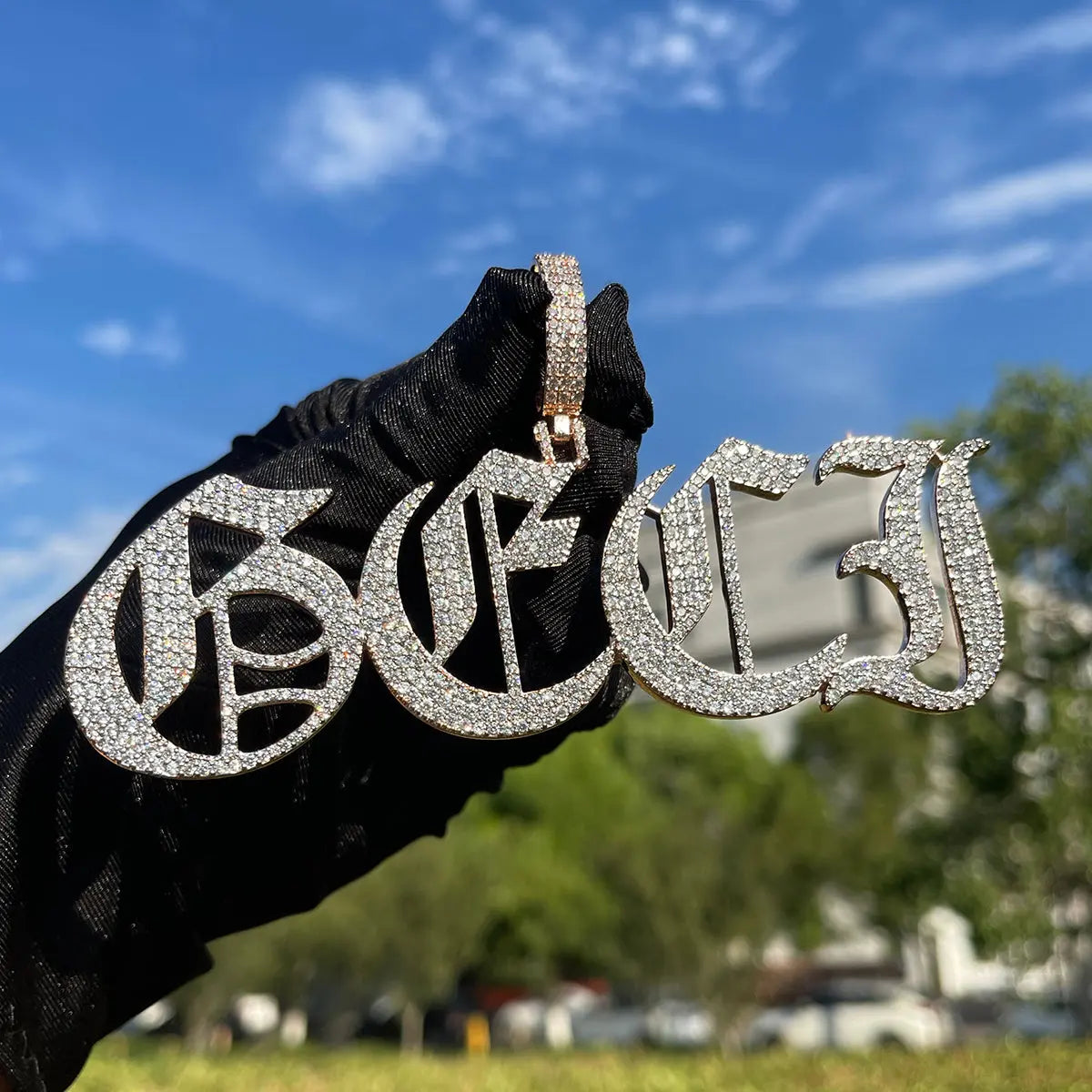 Custom Iced Old English Font Pendant   The Icetruck