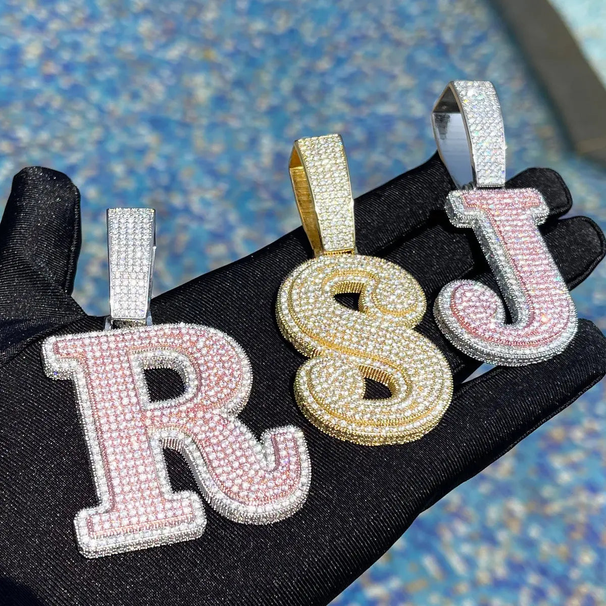 Custom Iced Out Retro Initial Pendant Z14kRose14kWhiteGoldPlated  The Icetruck