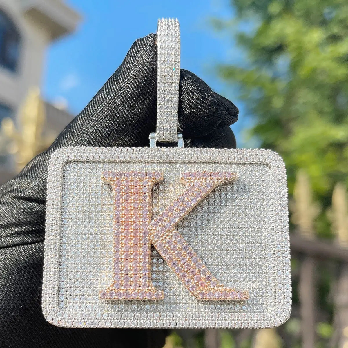 Custom Rectangle Nameplate Pendant | 1-Letter / 14k White Gold Plated - The Icetruck