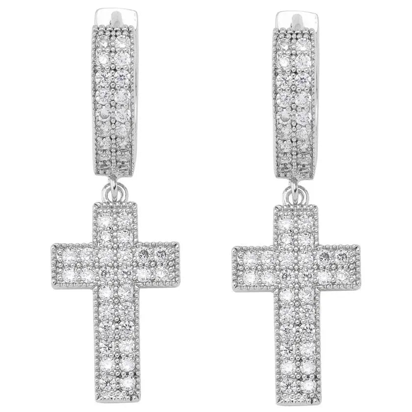 Diamond Cross Hoop Earrings in White Gold   The Icetruck