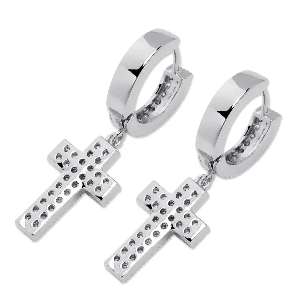 Diamond Cross Hoop Earrings in White Gold | - The Icetruck
