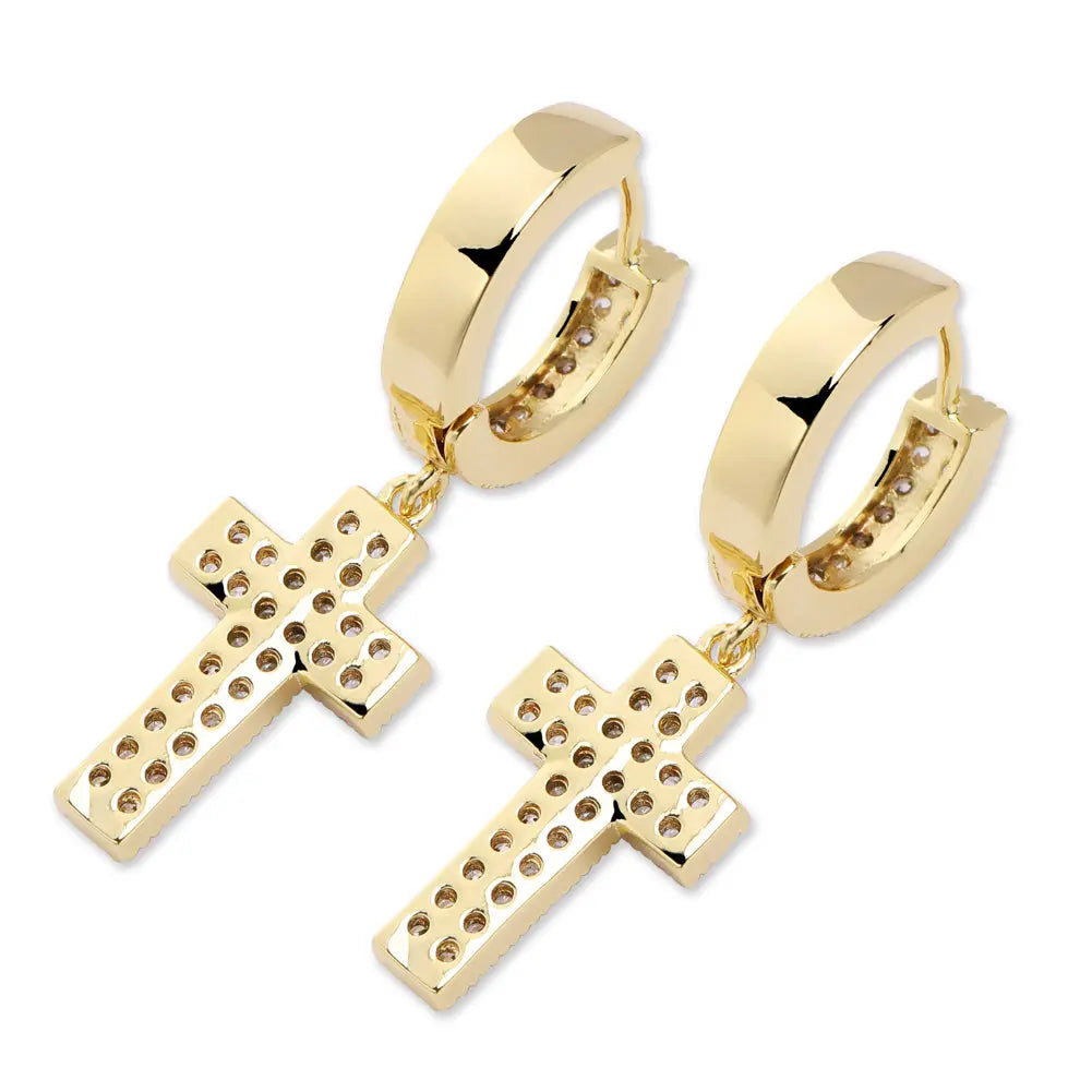 Diamond Cross Hoop Earrings in Yellow Gold | - The Icetruck