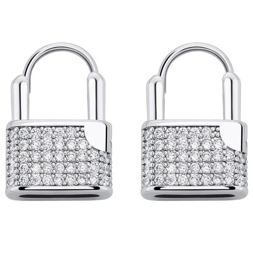 Diamond Lock Earrings in White Gold   The Icetruck