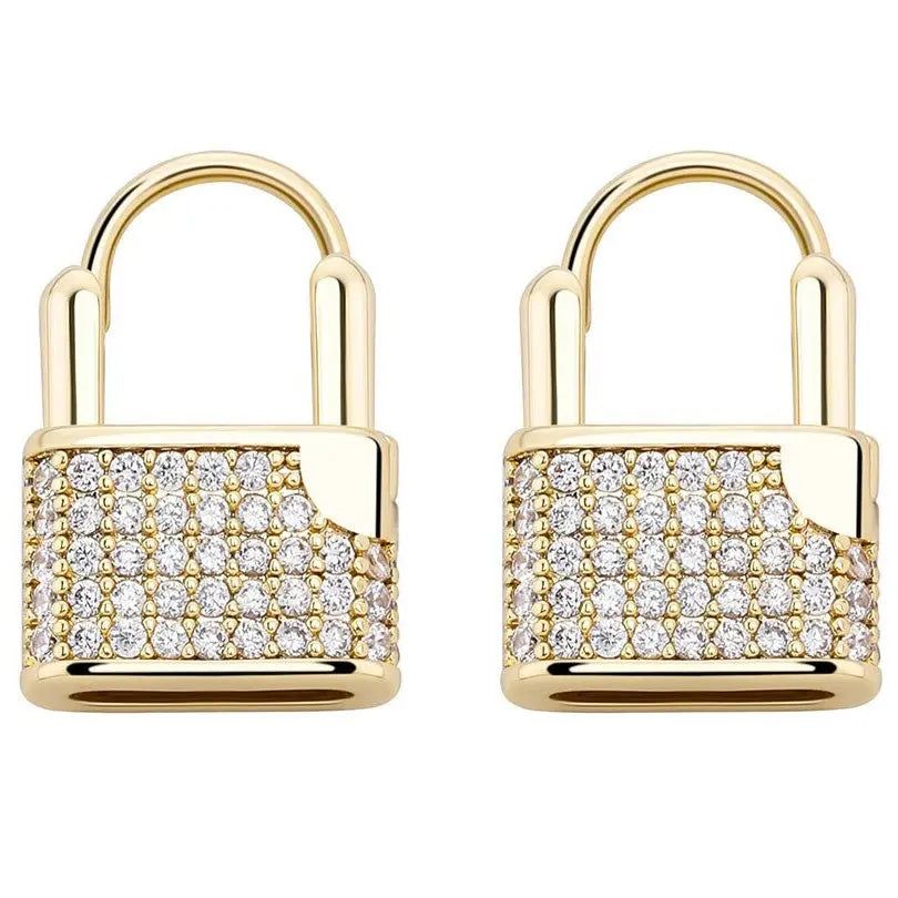 Diamond Lock Earrings in Yellow Gold   The Icetruck