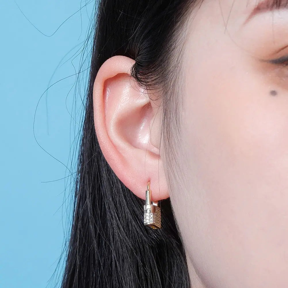 Diamond Lock Earrings in Yellow Gold | - The Icetruck