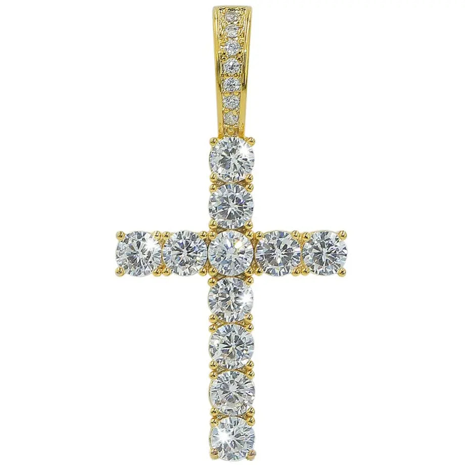 Iced Tennis Cross Pendant 18kYellowGoldPlated  The Icetruck