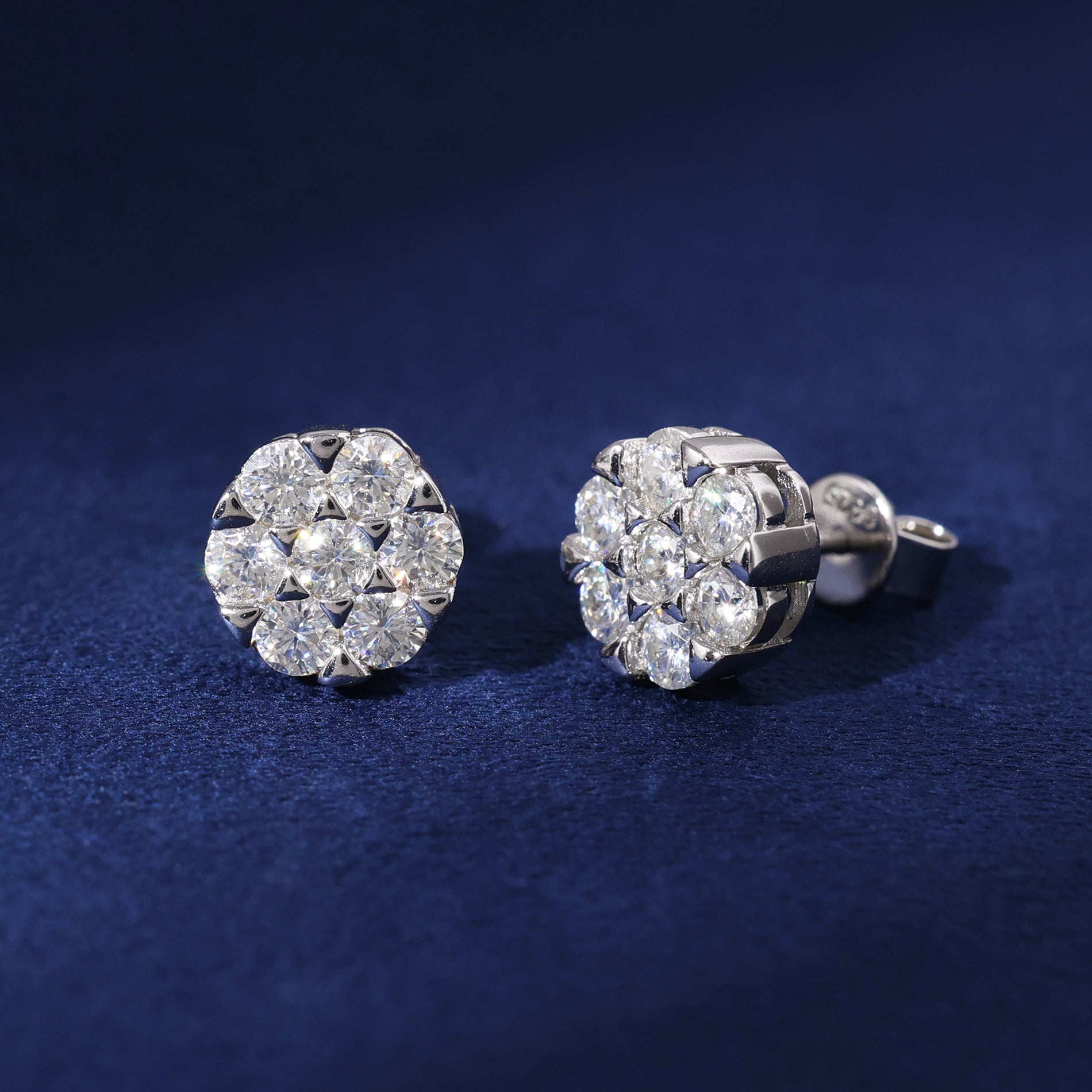 Moissanite Halo Cluster Stud Earrings in 925 Silver