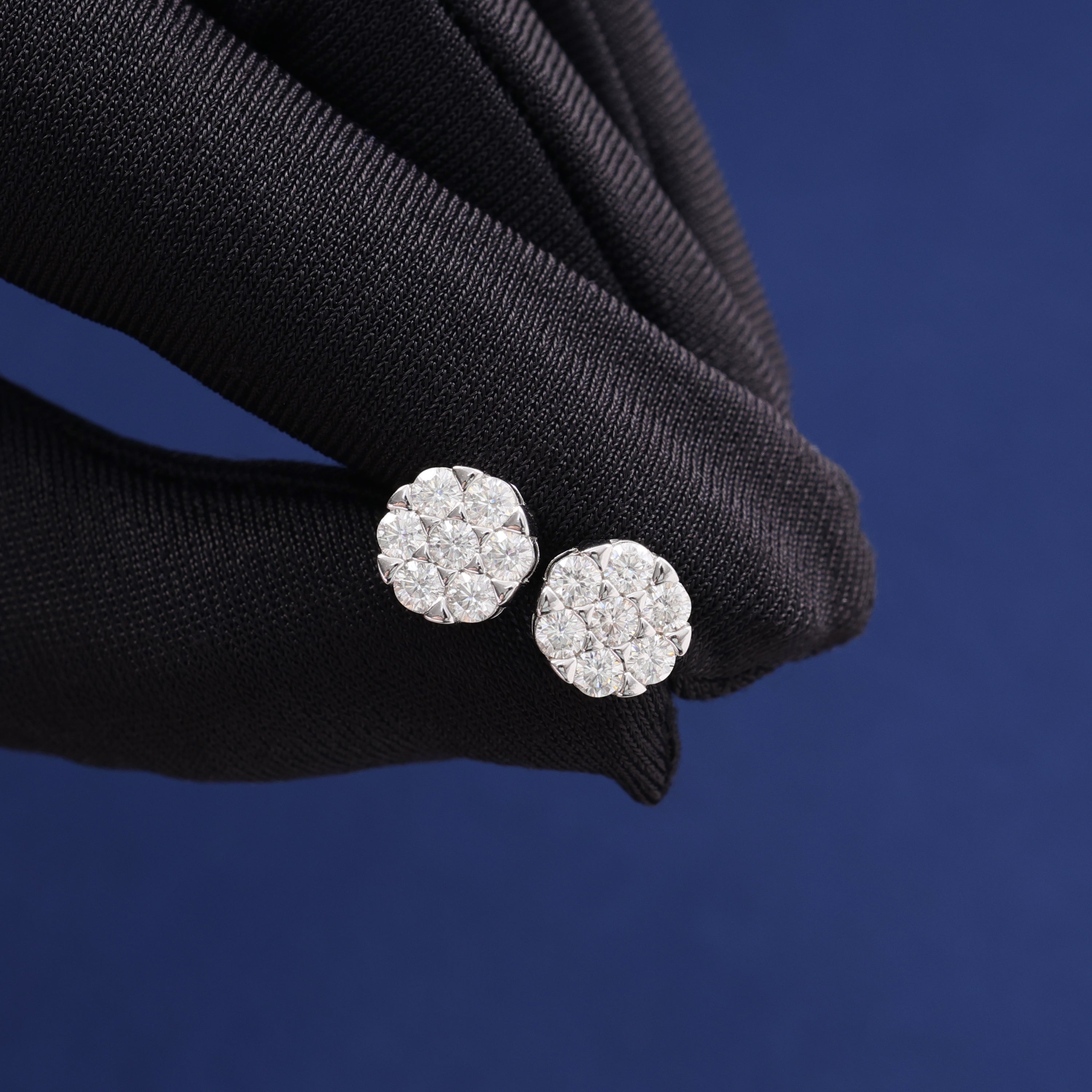 Moissanite Halo Cluster Stud Earrings in 925 Silver
