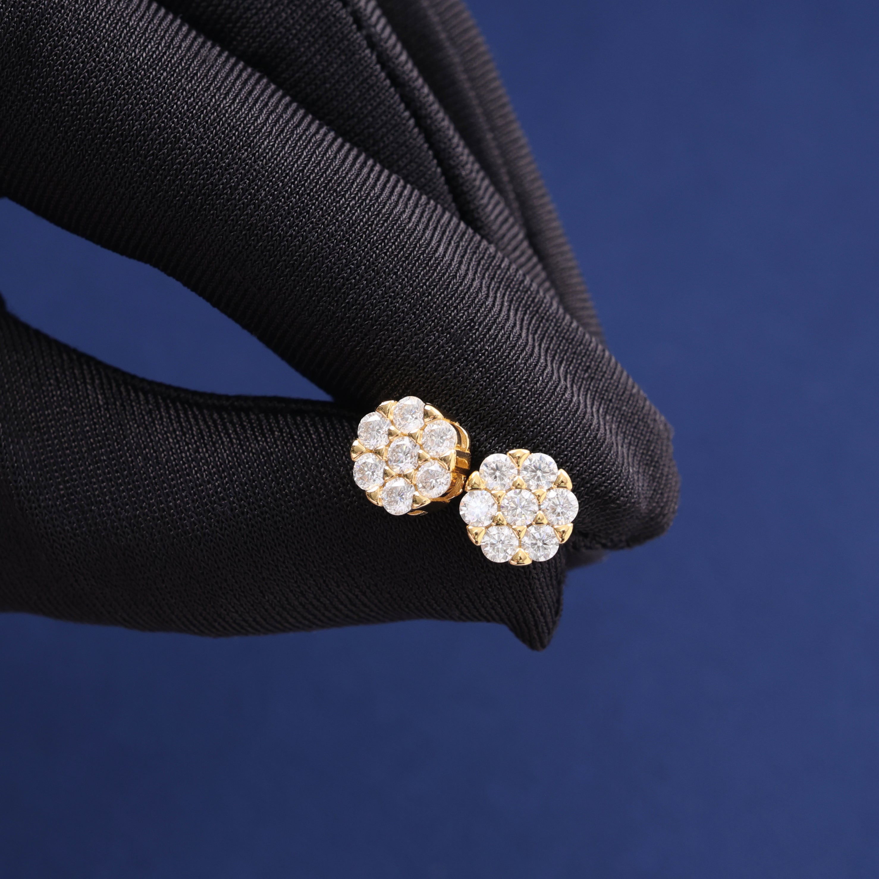 Moissanite Halo Cluster Stud Earrings in Gold Vermeil