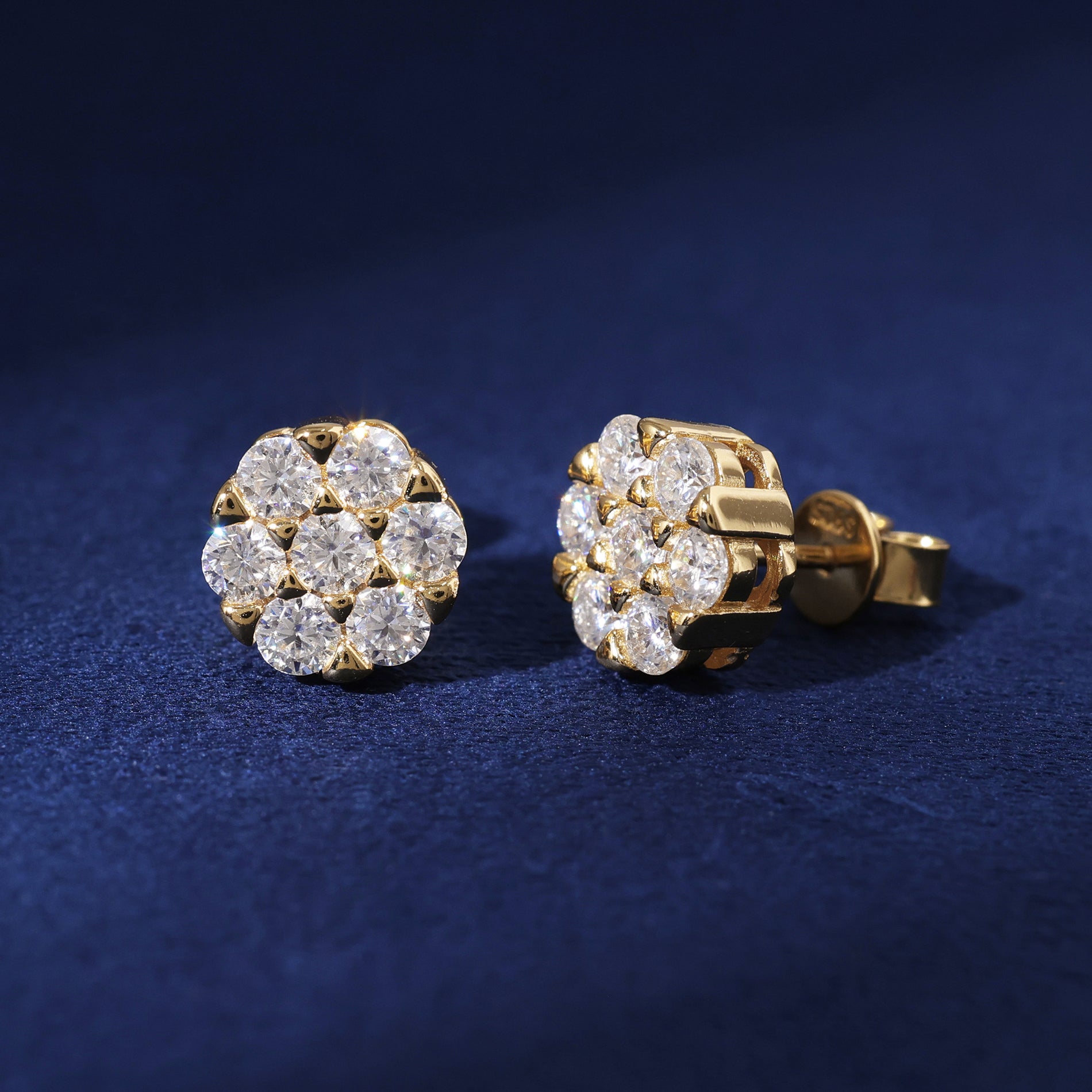 Moissanite Halo Cluster Stud Earrings in Gold Vermeil