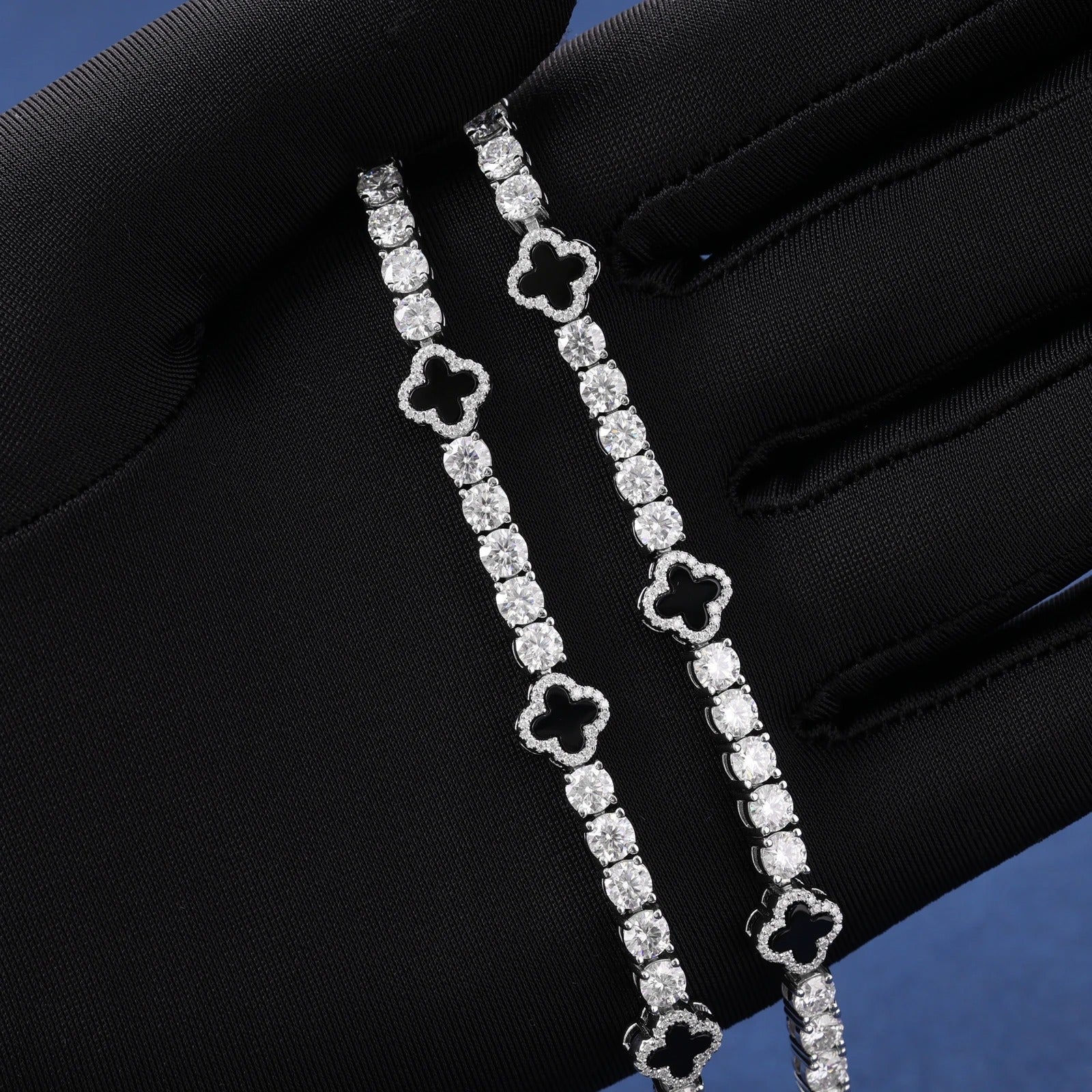 Moissanite Black Clover Tennis Bracelet in 925 Silver