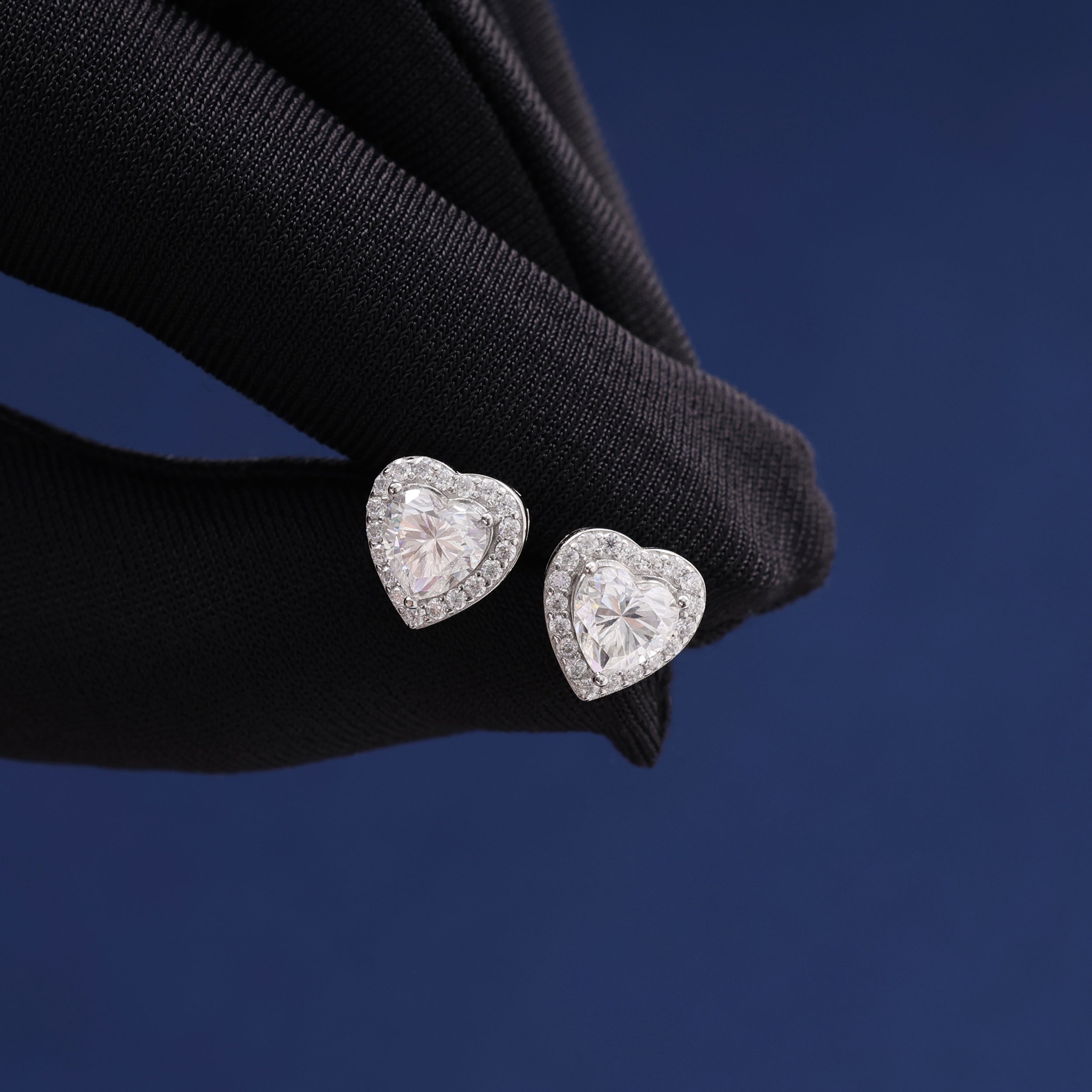 Moissanite Clustered Heart Earrings in 925 Silver
