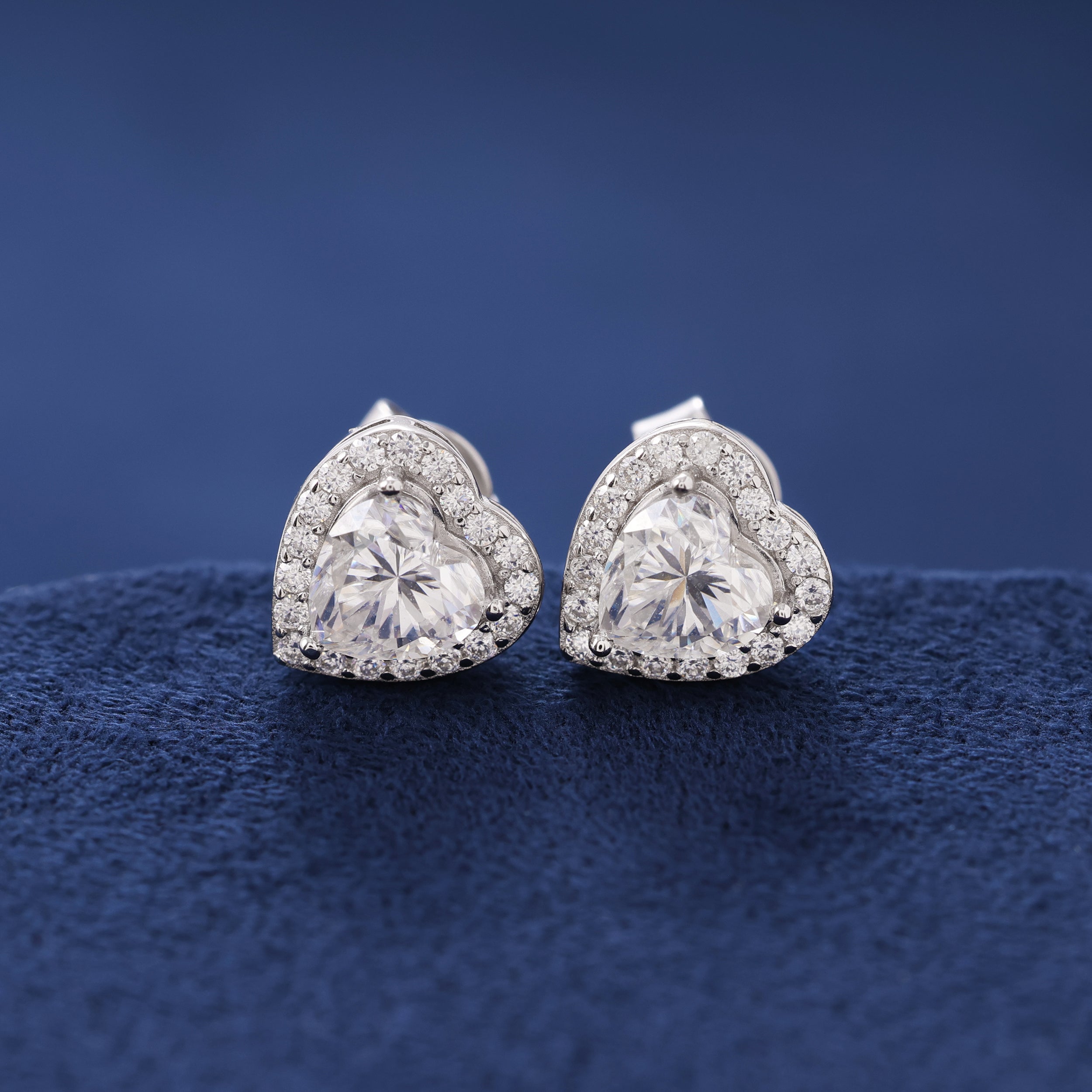 Moissanite Clustered Heart Earrings in 925 Silver