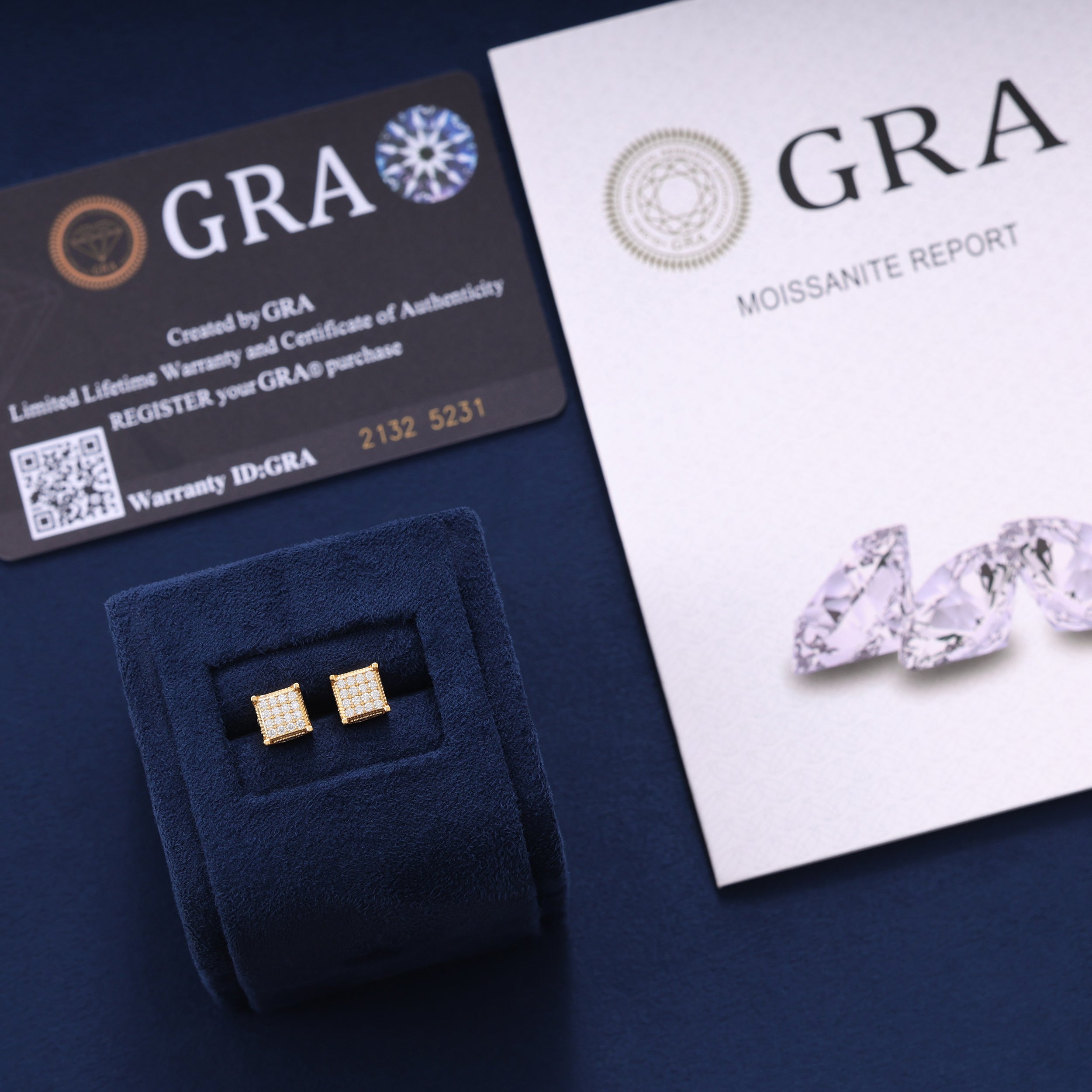 Moissanite Square Stud Earrings in Gold Vermeil