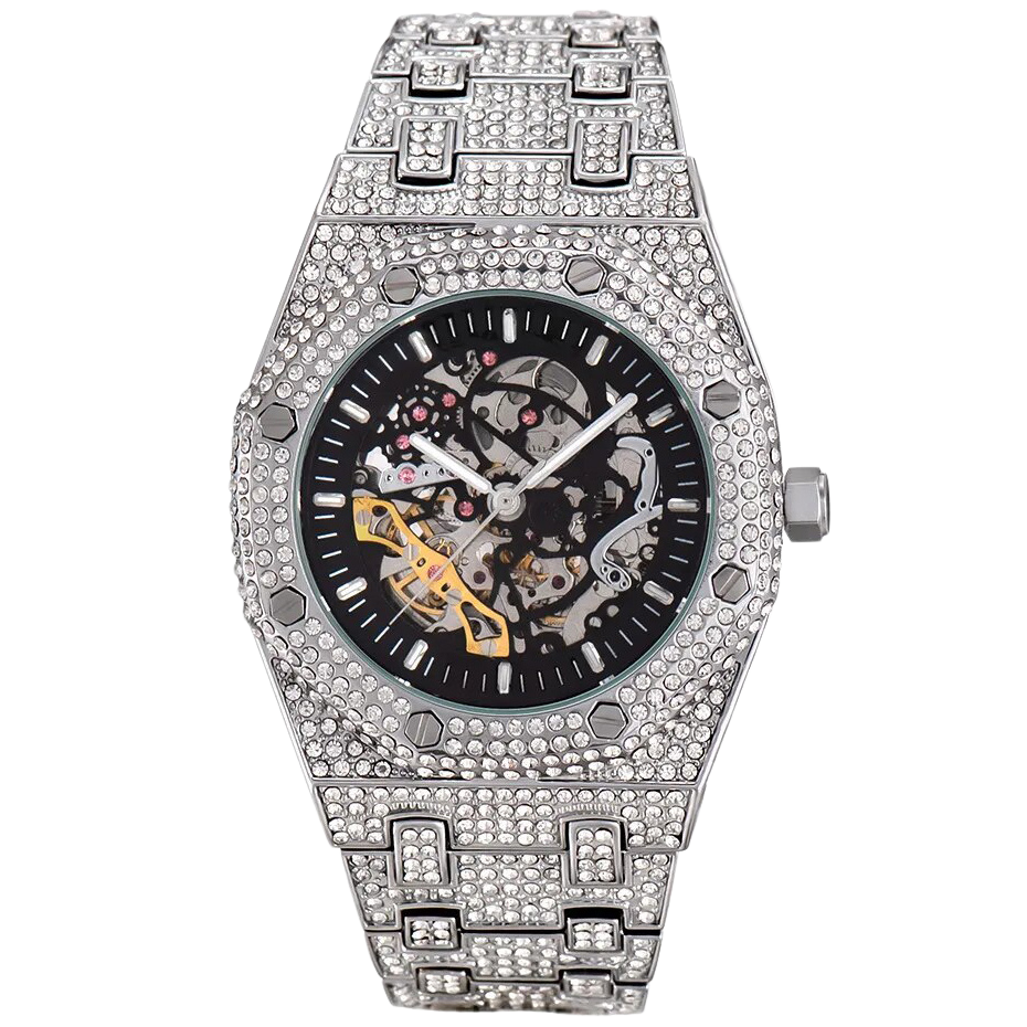 Iced Automatic Skeleton Watch in White Gold kaufen