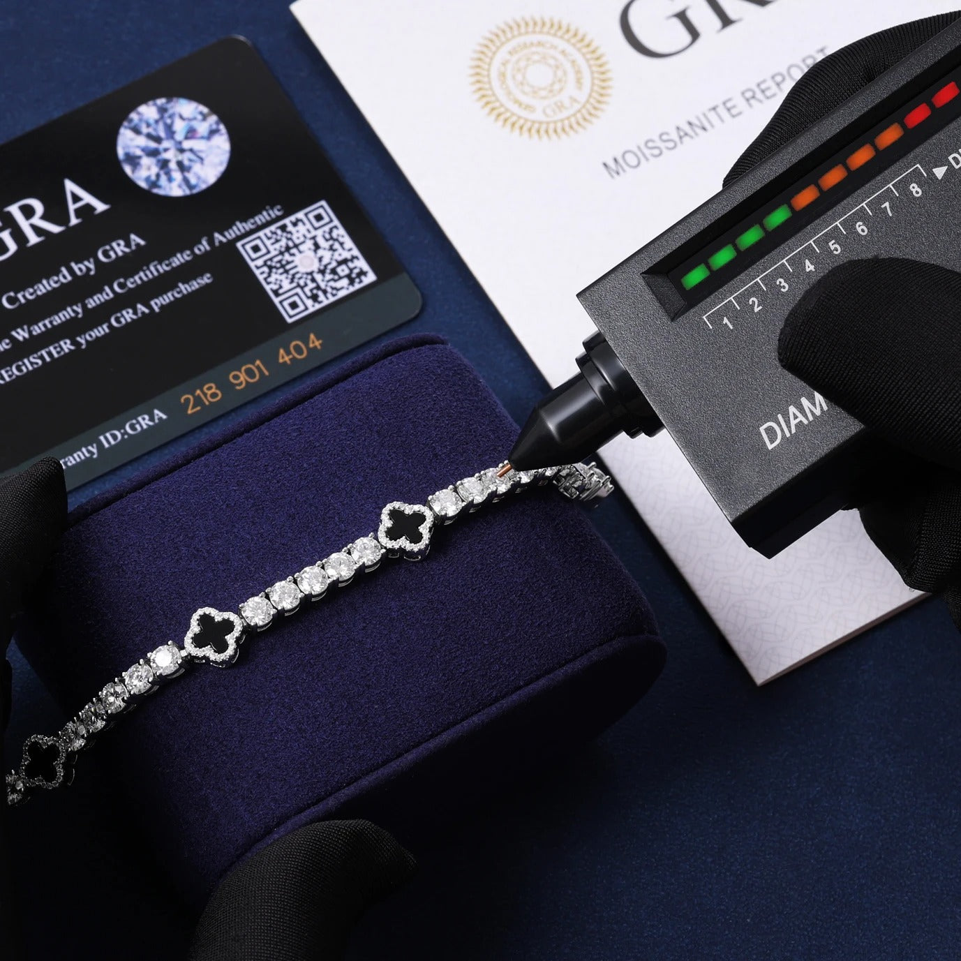 Moissanite Black Clover Tennis Bracelet in 925 Silver