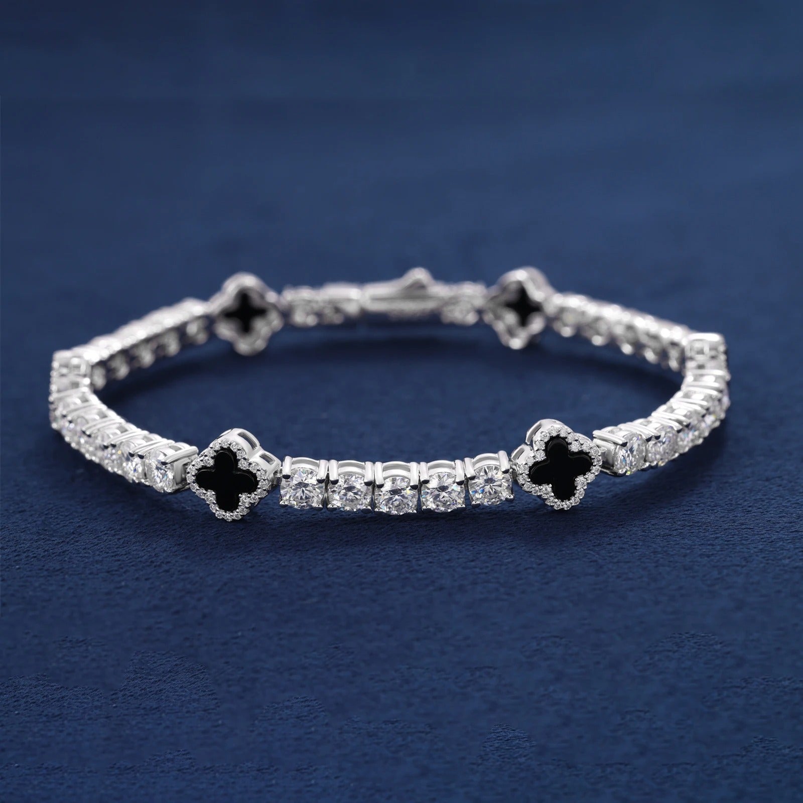 Moissanite Black Clover Tennis Bracelet in 925 Silver