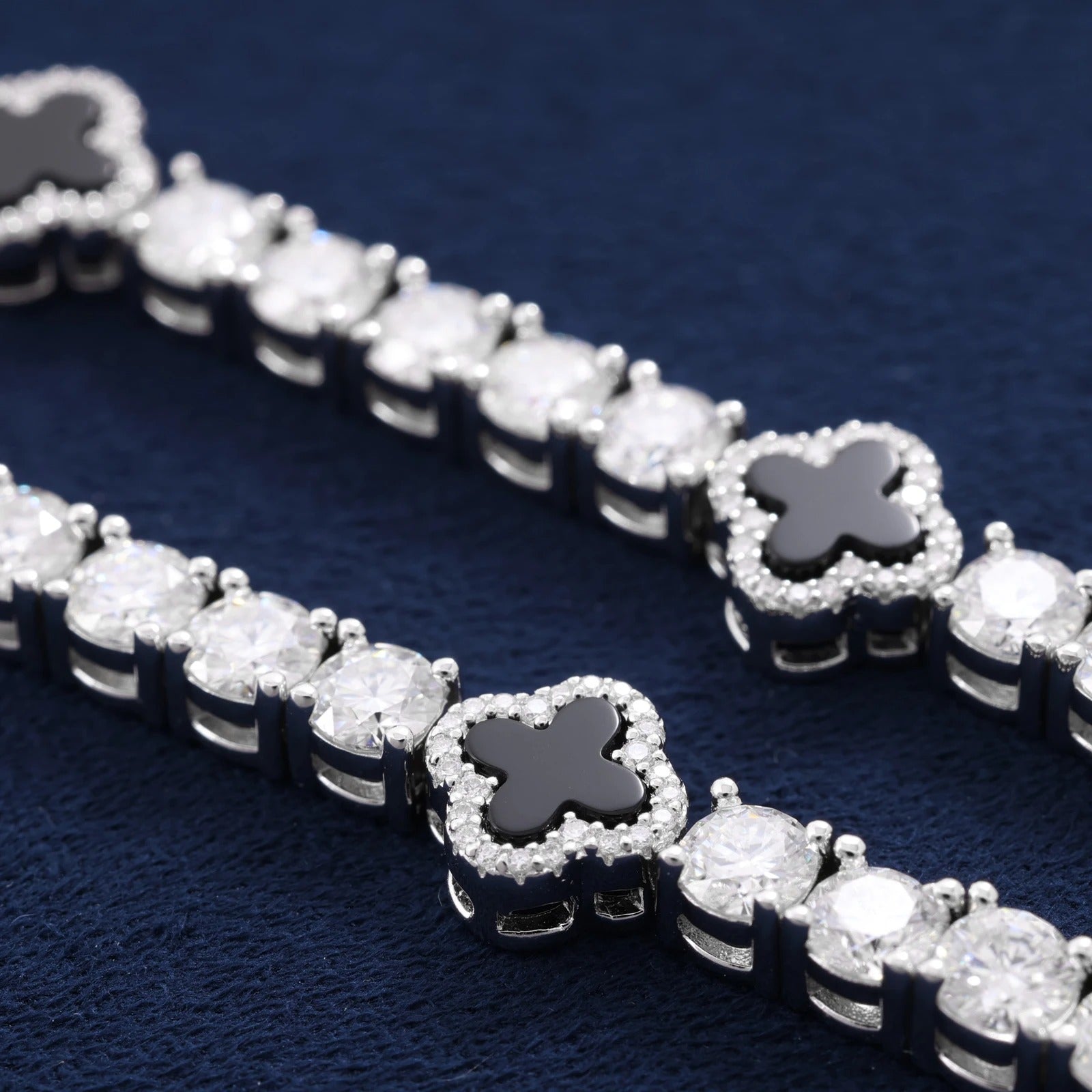 Moissanite Black Clover Tennis Bracelet in 925 Silver