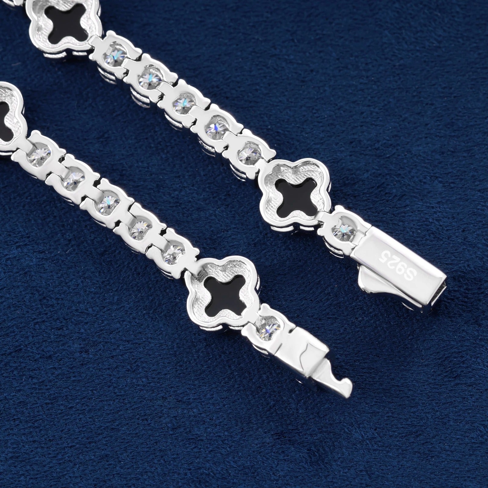Moissanite Black Clover Tennis Bracelet in 925 Silver