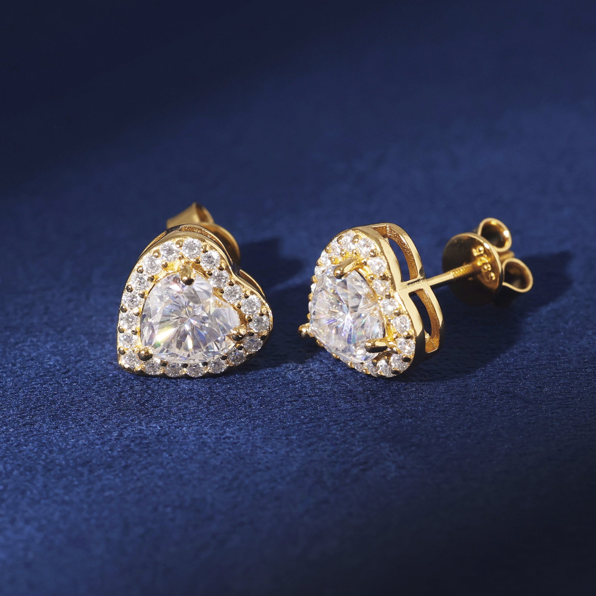 Moissanite Clustered Heart Earrings in Gold Vermeil